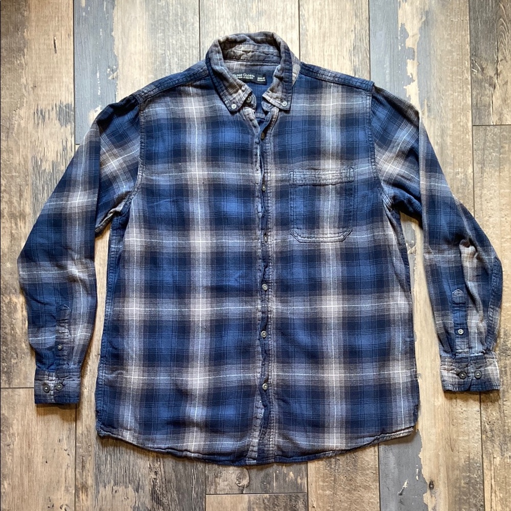 Faded Glory Men's Blue Plaid Flannel Shirt Button Up Gray Size Medium (38-40)